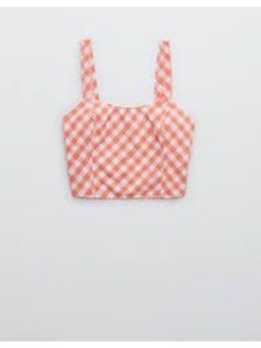Aerie Cropped Woven Gingham Top Adjustable Straps Stretch XL Coral